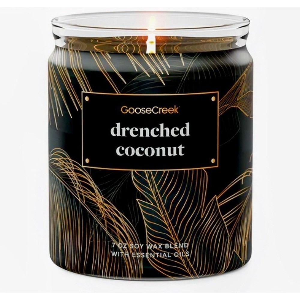 Goose Creek Drenched Coconut Soy Wax Blend Candle Essential Oils Woodsy